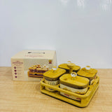 A07931 Shinemax 4-Piece Designer Glass Jar Candy & Dry Fruit Set with Wooden Tray & Lids