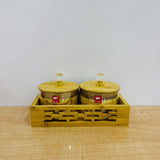 A07933 Shinemax 2-Piece Glass Jar Set with Wooden Lids, Crystal Knobs & Wooden Tray [SMBJ-610]
