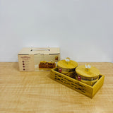 A07933 Shinemax 2-Piece Glass Jar Set with Wooden Lids, Crystal Knobs & Wooden Tray [SMBJ-610]