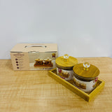 A07907 SHINEMAX 2-Piece Glass Candy & Dry Fruit Jar Set with Wooden Lids & Serving Tray [SMBJ-616]