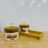 A07907 SHINEMAX 2-Piece Glass Candy & Dry Fruit Jar Set with Wooden Lids & Serving Tray [SMBJ-616]
