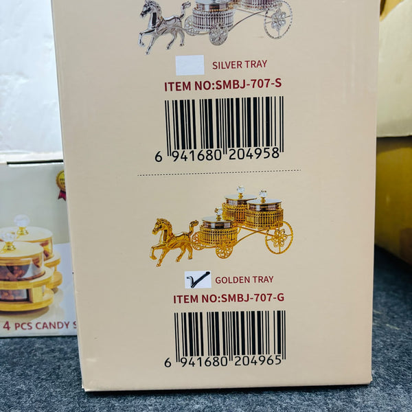 A07929 SHINEMAX Gold Horse Cart Dry Fruit & Candy Bowl Set with 3 Jars [SMBJ-707-G]