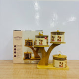 A07934 Shinemax 3 Pcs Glass Candy Jar Set with Wooden Tree Stand & Crystal Knobs [SMBJ-613]