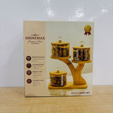 A07934 Shinemax 3 Pcs Glass Candy Jar Set with Wooden Tree Stand & Crystal Knobs [SMBJ-613]