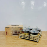A07913 SHINEMAX 4-Piece Glass Jars Set with Decorative Silver Serving Tray & Crystal-Lid Knobs [SMBJ-719-S]