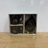 A07935 Orion Bounty 3-Piece Black Glassware Coffee Mug and Leaf Platter Gift Set