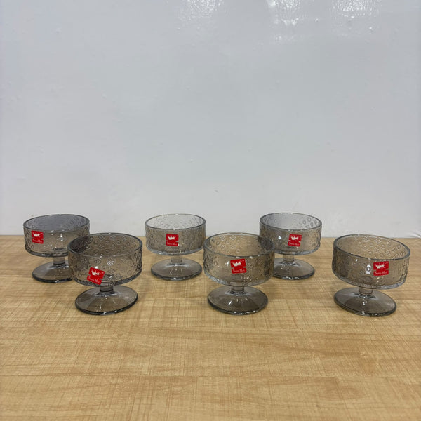A07939 Shine Max Black Premium Glass Dessert Bowl Set of 6 - Embossed Crystal-Style Footed Ice Cream & Pudding Bowls