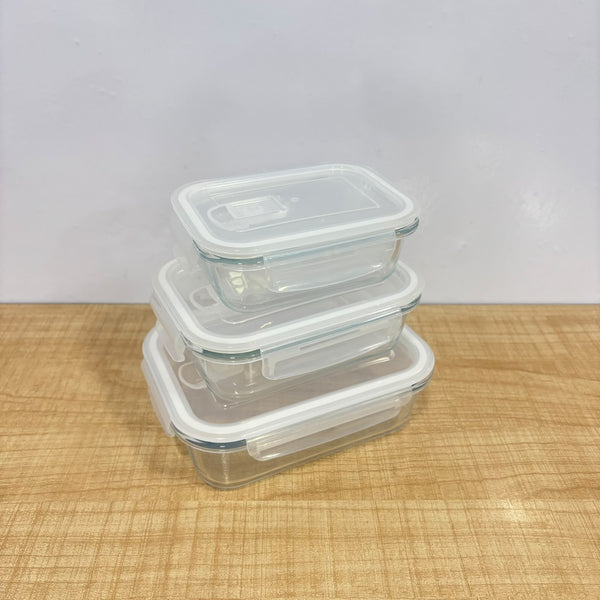 A07940 Diamonds Airtight Glass Food Storage Containers with Clip Lids (Set of 3)