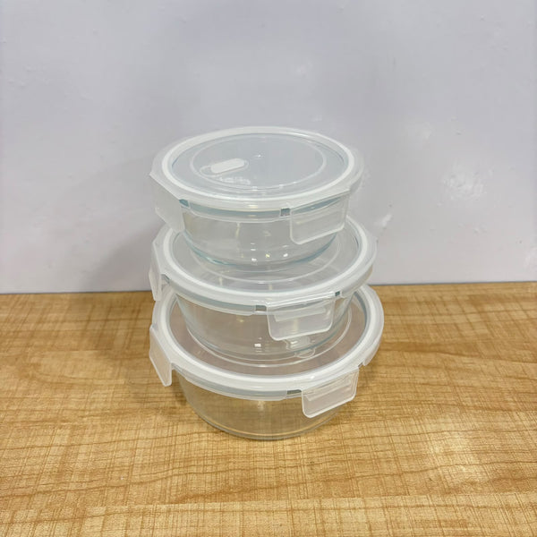A07941 Diamonds 3-Piece Airtight Glass Storage Container Set with Clip-Lid Vents