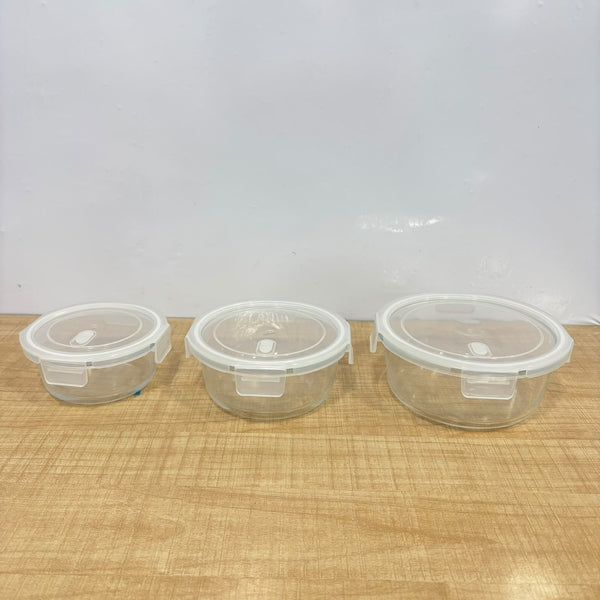 A07941 Diamonds 3-Piece Airtight Glass Storage Container Set with Clip-Lid Vents