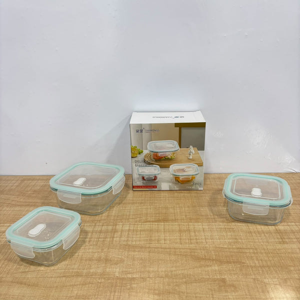 A07942 3-Piece Airtight Glass Food Storage Container Set with Vent Lids