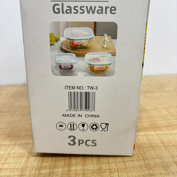 A07942 3-Piece Airtight Glass Food Storage Container Set with Vent Lids