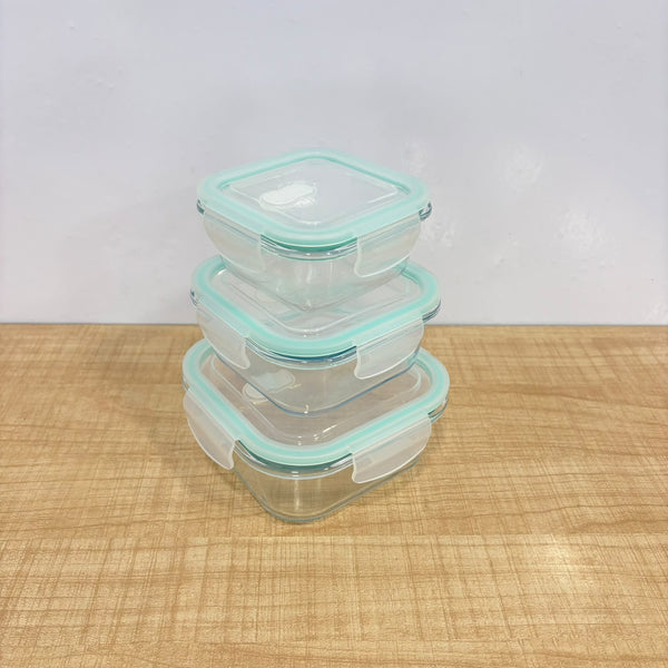 A07942 3-Piece Airtight Glass Food Storage Container Set with Vent Lids