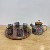 A07943 Shine Max 8-Piece Smoke Glass Teapot & Cup Set with 360° Rotating Wooden Stand