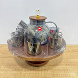 A07943 Shine Max 8-Piece Smoke Glass Teapot & Cup Set with 360° Rotating Wooden Stand