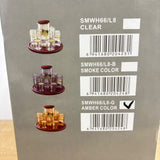 A07946 Shine Max Amber Glass Water Pitcher Jug with 6 Square Glasses & 360 Rotating Wooden Tray Set