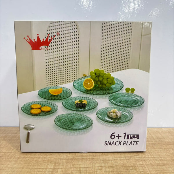 A07950 SHINE MAX SMOKE GLASS 6+1 Pcs Textured Glass Snack Plate Set