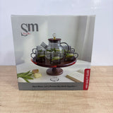 A07943 Shine Max 8-Piece Smoke Glass Teapot & Cup Set with 360° Rotating Wooden Stand