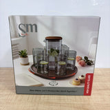 A07945 Shine Max 8-Piece Glass Pitcher and Cup Set with 360 Rotating Wooden Tray Base