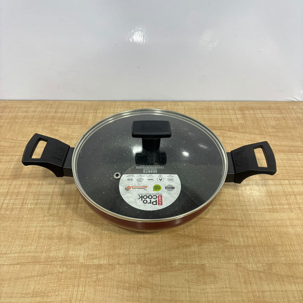 A07956 Milton ProCook Granito Induction Non-Stick Kadhai with Glass Lid (24 cm, Maroon)