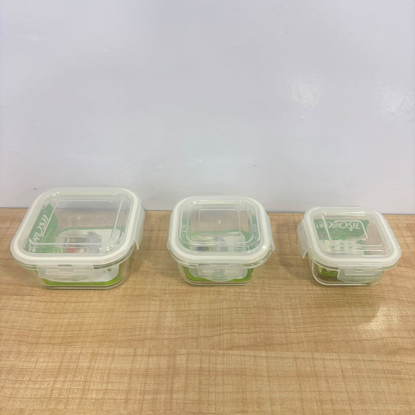 A07962 Borosil Klip-N-Store Square Glass Storage Containers Set of 3 (320 ml, 520 ml, 800 ml)