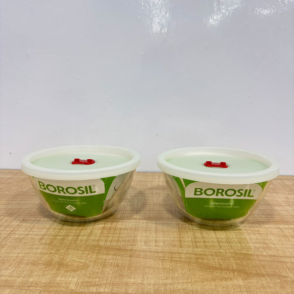 A07963 Borosil Tuff Glass Bowls with Lids Set (1 L, Pack of 2)