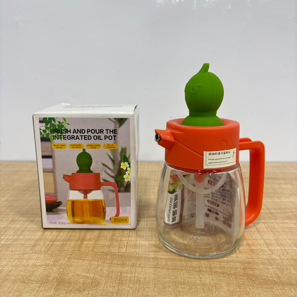 A07984 350ml 2-in-1 Glass Oil Dispenser Bottle with Silicone Basting Brush & Pour Spout