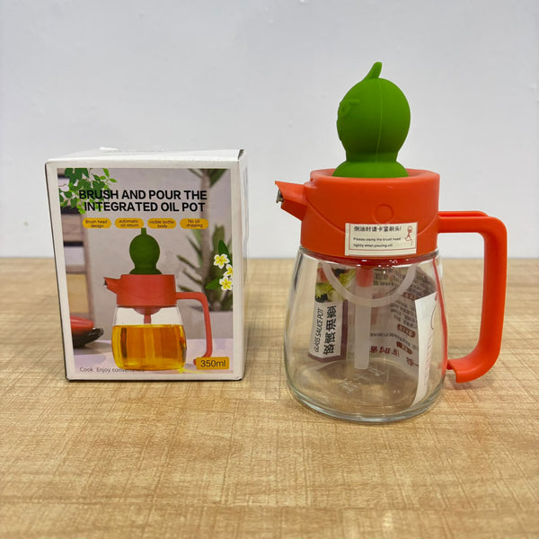 A07984 350ml 2-in-1 Glass Oil Dispenser Bottle with Silicone Basting Brush & Pour Spout