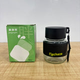 A07983 300 ml Clear Glass Water Bottle with Protective Sleeve & Carry Strap