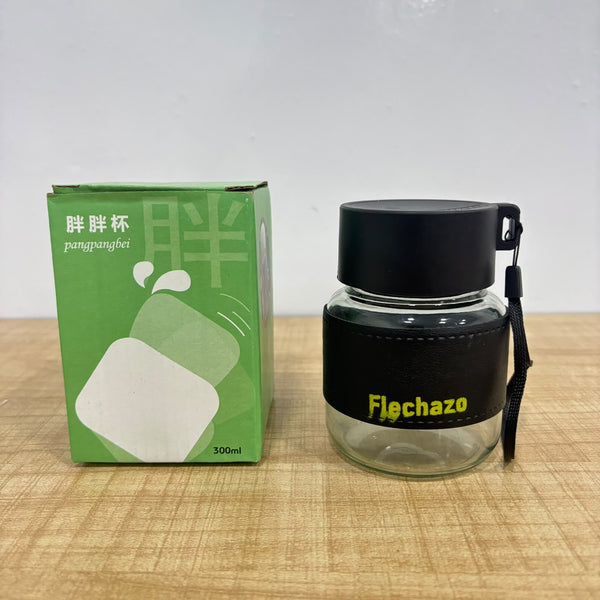 A07983 300 ml Clear Glass Water Bottle with Protective Sleeve & Carry Strap