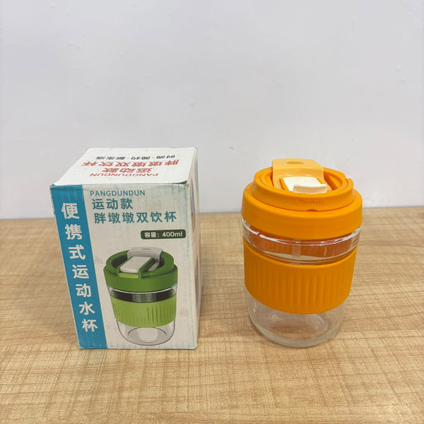 A07986 450 ml Glass Sipper Jar with Straw & Silicone Grip