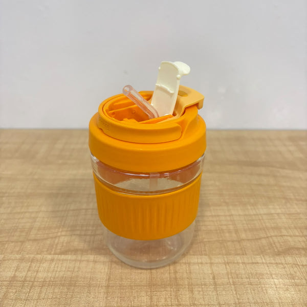 A07986 450 ml Glass Sipper Jar with Straw & Silicone Grip
