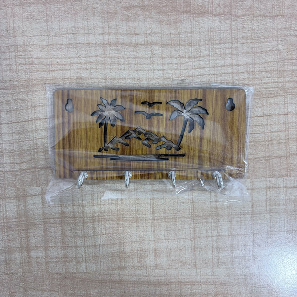 A07990 Wooden Key Holder with 4 Metal Hooks for Wall Decor