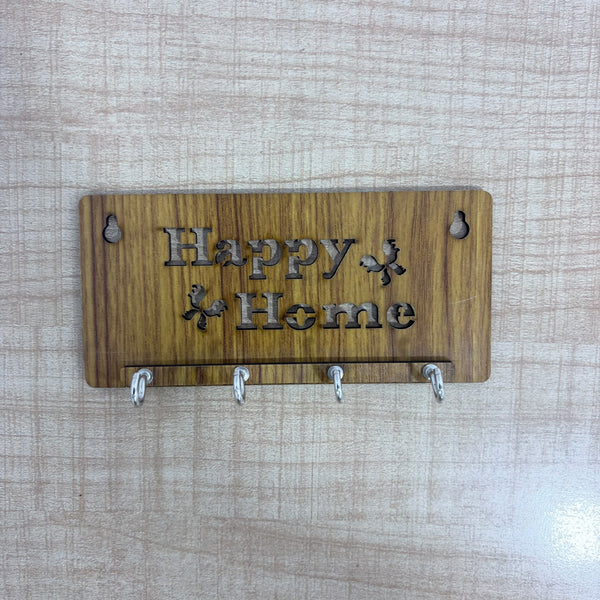 A07990 Wooden Key Holder with 4 Metal Hooks for Wall Decor