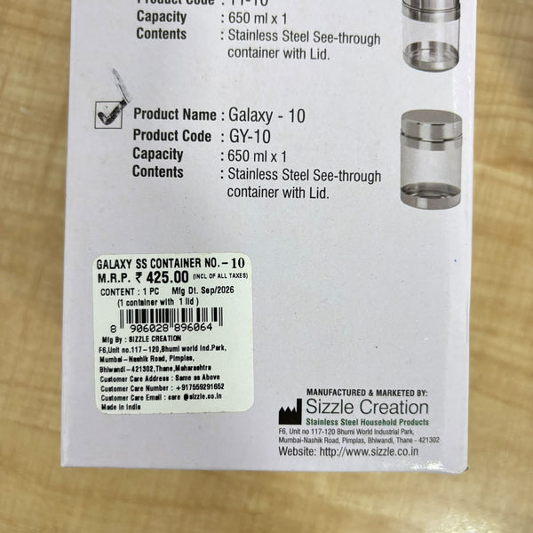 A07998 Sizzle Stainless Steel Galaxy See-Through Storage Container - 10 (650 ml)