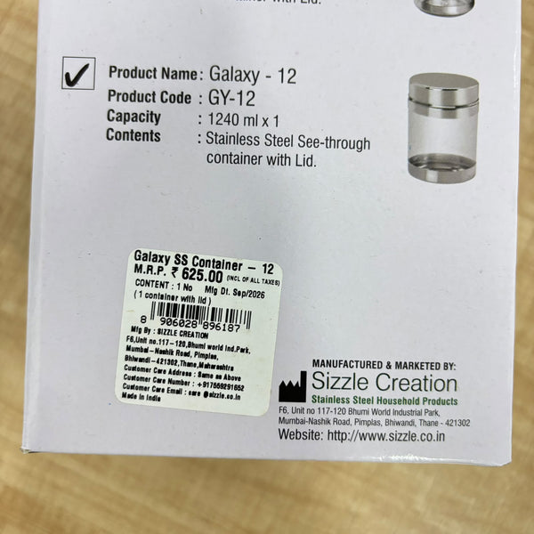 A08000 Sizzle Stainless Steel Galaxy See-Through Storage Container - 12 (1240 ml)