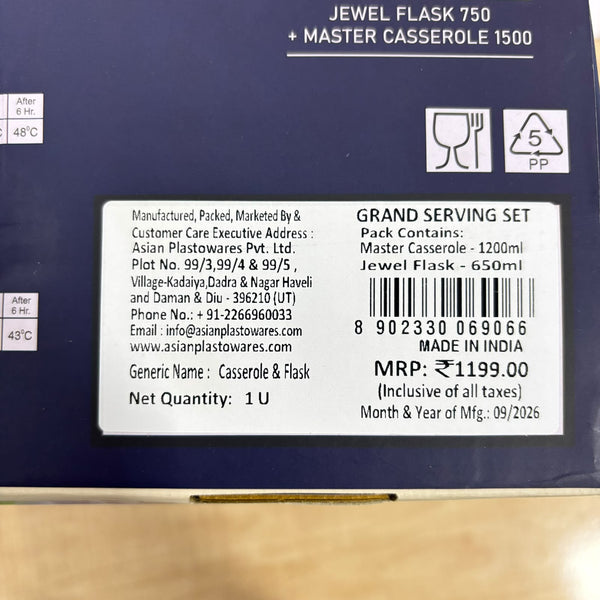 A08003 Asian Grand Plastic Serving Set - Jewel Vacuum Flask & Master Insulated Casserole, 2-Piece Set