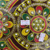 A08007 Handcrafted Traditional Indian Circular Wall Decor with Intricate Zari Embroidery, Pearl Beads, and Pom-Pom Hangings (Set of 2)