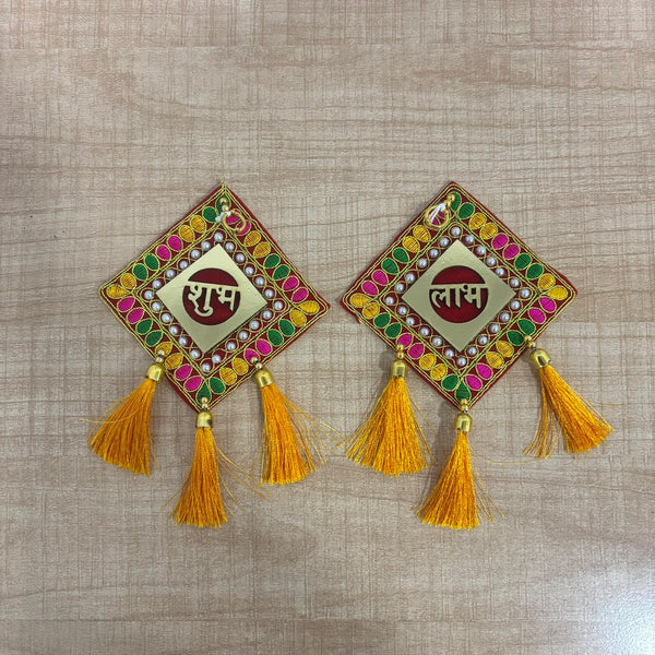 A08008 Traditional Shubh Labh Decorative Wall & Door Hanging Latkan with Golden Tassels and Sequins Work (Assorted Shapes)