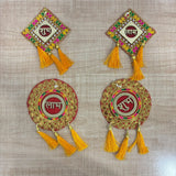 A08008 Traditional Shubh Labh Decorative Wall & Door Hanging Latkan with Golden Tassels and Sequins Work (Assorted Shapes)