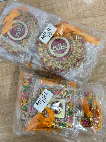 A08008 Traditional Shubh Labh Decorative Wall & Door Hanging Latkan with Golden Tassels and Sequins Work (Assorted Shapes)