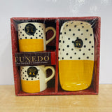 A08009 Orion Tuxedo Glassware Set – 2 Pcs Tea Cups & 1 Cookies Platter