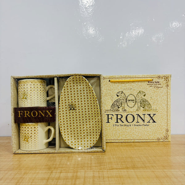A08014 Orion FRONX 3-Piece Tea Mug & Snack Platter Set (2 Tea Mugs + 1 Snack Platter)
