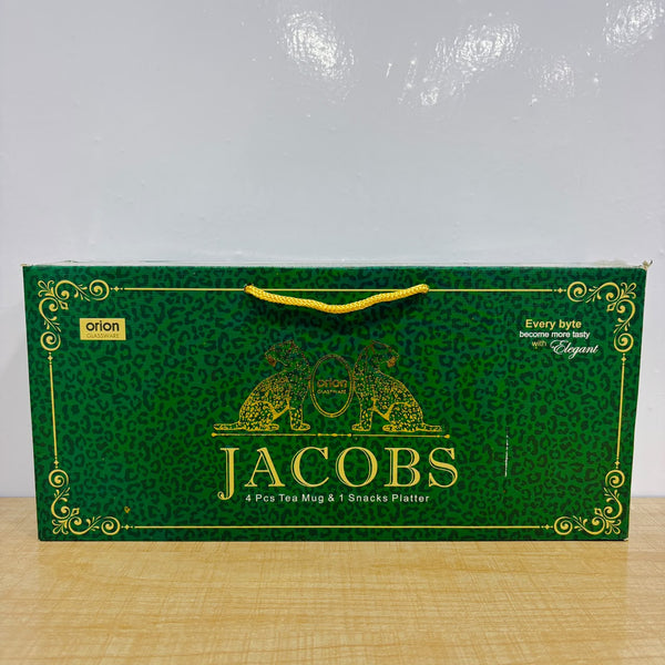 A08019 Orion Jacobs 5-Piece Glassware Set – 4 Tea Mugs & 1 Snacks Platter