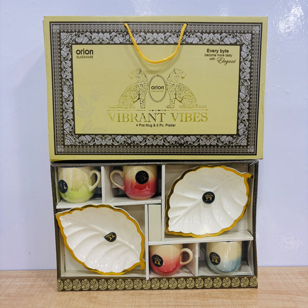 A08016 Orion Glassware Vibrant Vibes Ceramic Mug & Platter Gift Set (6 Pcs)
