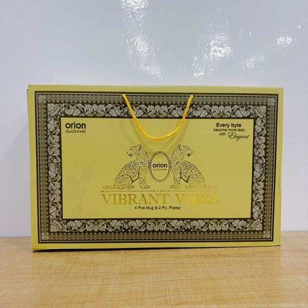 A08016 Orion Glassware Vibrant Vibes Ceramic Mug & Platter Gift Set (6 Pcs)