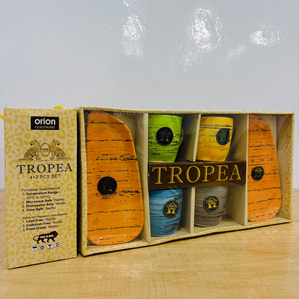 A08010 Orion Glassware Tropea 6-Piece Tea Set (4 Tea Mugs & 2 Cookie Platters)