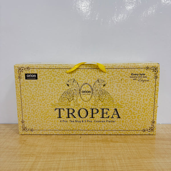 A08010 Orion Glassware Tropea 6-Piece Tea Set (4 Tea Mugs & 2 Cookie Platters)