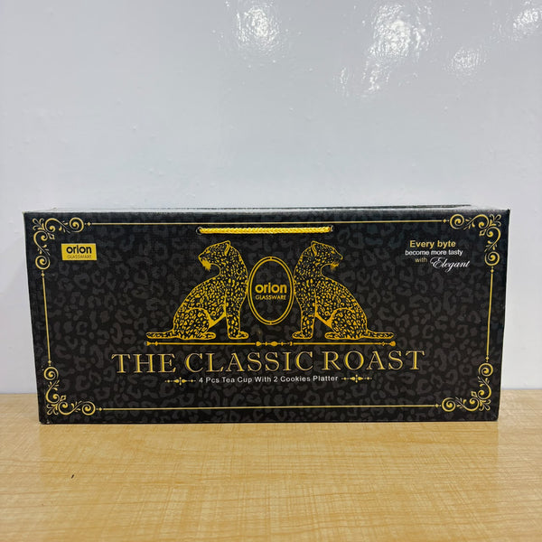 A08020 Orion Glassware "The Classic Roast" Tea Cup & Platter Set (6 Pcs)