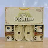 A08015 Orion Glassware Orchid 6-Piece Tea Mug & Snacks Platter Set (4 Mugs, 2 Platters)
